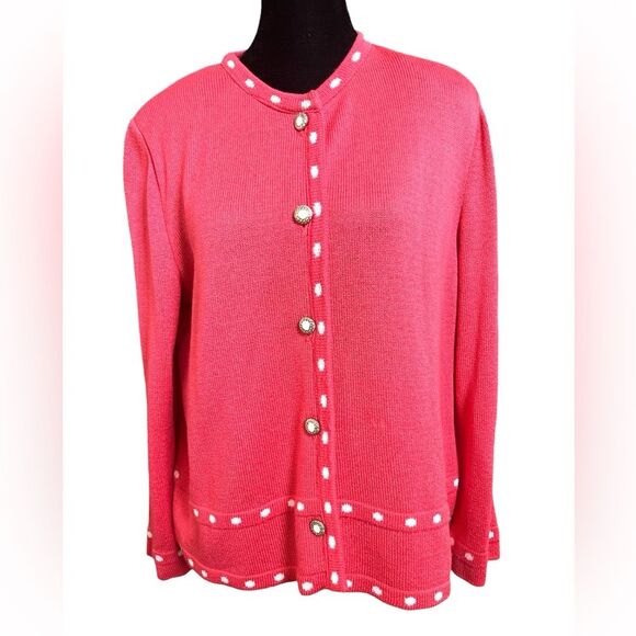 Vintage Mita Knit Cardigan in Salmon Pink Size Large Retro Mad Men Vibes - Picture 1 of 7